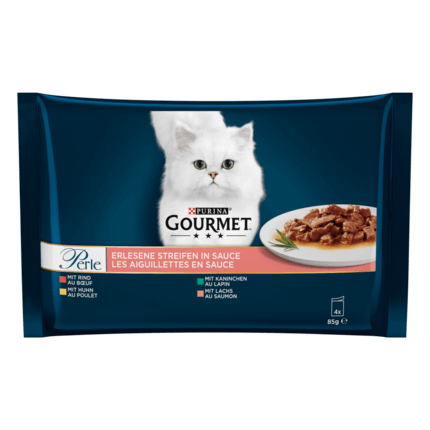 GOURMET™ PERLE Les Aiguillettes en Sauce Bœuf, poulet, saumon, lapin 4x85 g​