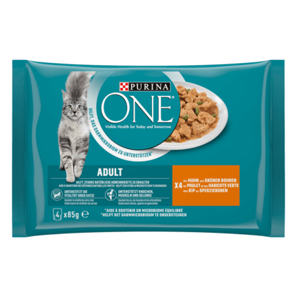PURINA ONE® Adult Katze Zarte Stückchen in Soße mit Huhn und grüne Bohnen