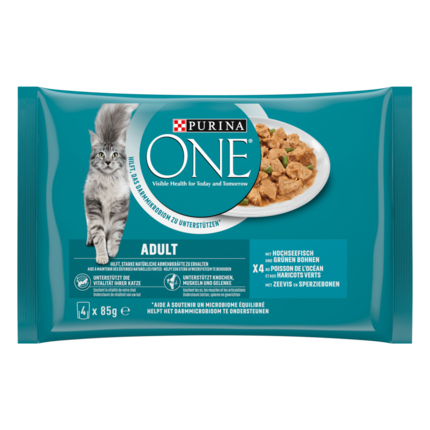 PURINA ONE® Adult Katze Zarte Stückchen in Soße mit Hochseefish und grünen Bohnen