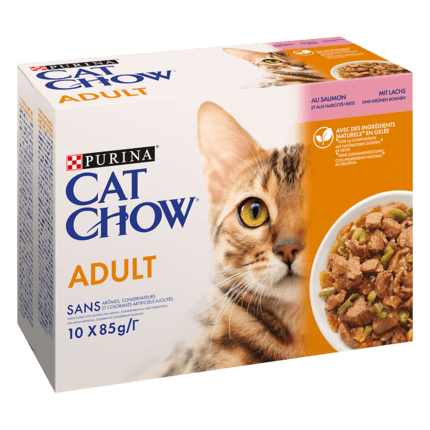 CAT CHOW® Feuchtfutter Adult Lachs und Bohnen 10x85 gr