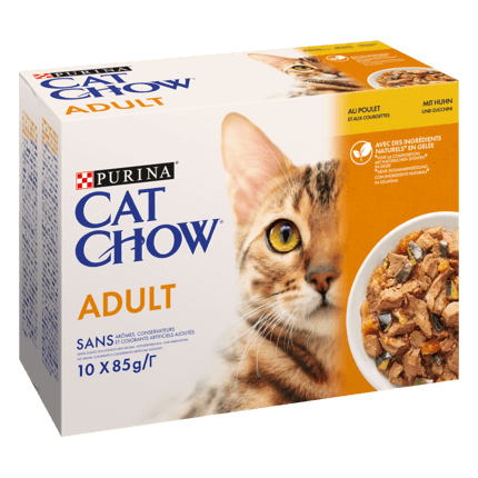 Cat Chow humide Adult Poulet & Courgette 10x85 gr