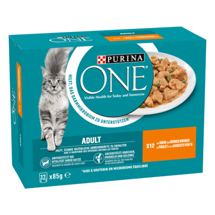 PURINA ONE® ADULT zarte Stückchen in Sauce mit Huhn und grünen Bohnen