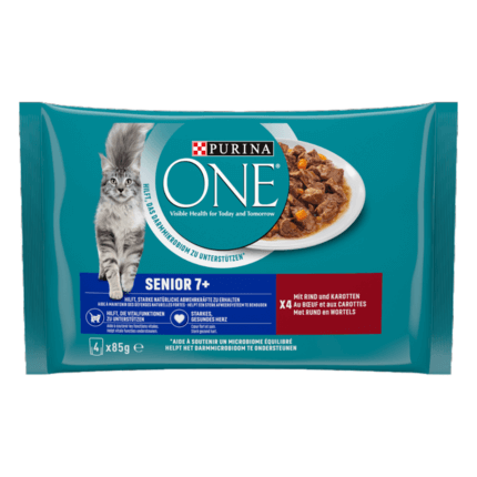 PURINA ONE® SENIOR 7+ zarte Stückchen in Sauce mit Rind und Karotten