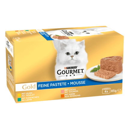 GOURMET™ Gold Mousse au lapin, au poulet, au saumon, aux rognons 4x85g