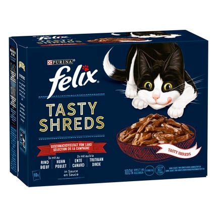 FELIX® TASTY SHREDS AUSWAHL VOM LAND 10X80 G
