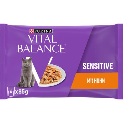 07613035264267 PURINA VITAL BALANCE ADULT Sensitive Effilés en Sauce au Poulet et aux Carottes