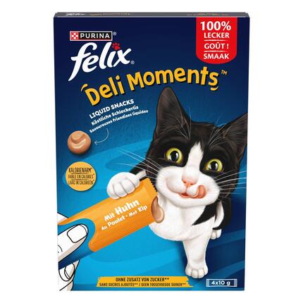 FELIX Deli Moments, de savoureuses friandises liquides pour chat Au Poulet en sachets 4x10 g