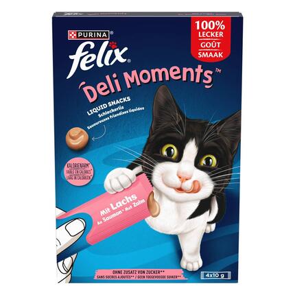 FELIX Deli Moments, de savoureuses friandises liquides pour chat Au Saumon en sachets 4x10 g
