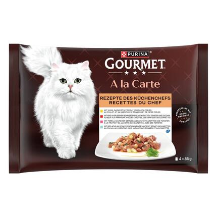 PURINA Gourmet A La Carte Raffinessen des Küchenchefs, Huhn, Forelle, Rind, Seelachs