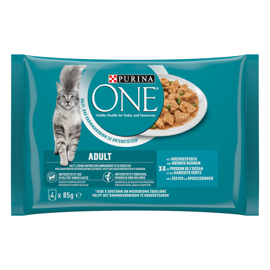 PURINA ONE® Adult Katze Zarte Stückchen in Soße mit Hochseefish und grünen Bohnen