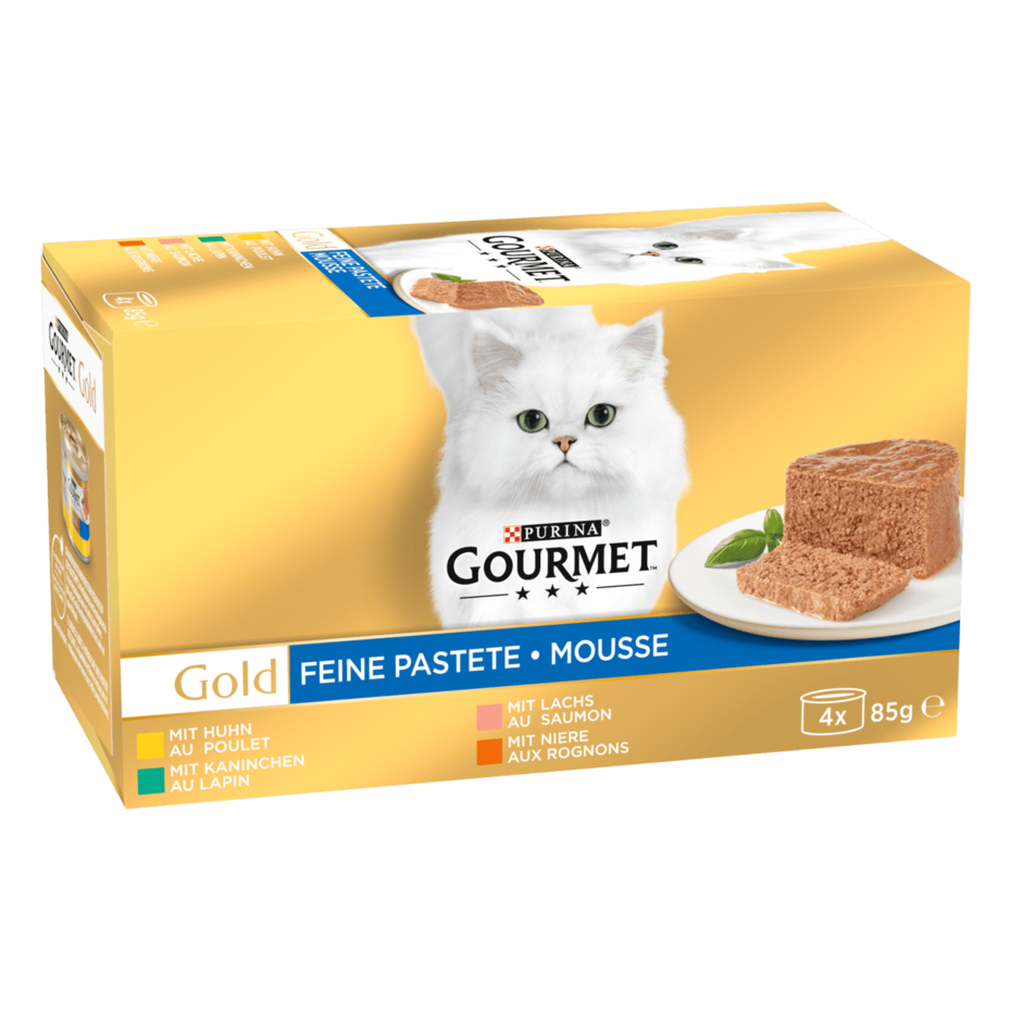 GOURMET™ Gold Feine Pastete mit Kaninchen, Huhn, Lachs, Niere 4x85 g​