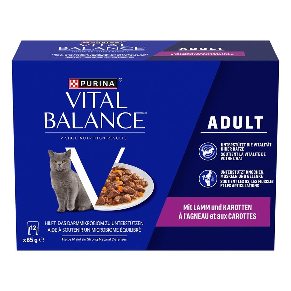PURINA® VITAL BALANCE® Adult avec Agneau et Carottes, Aliment Humide Chats 12x85 g