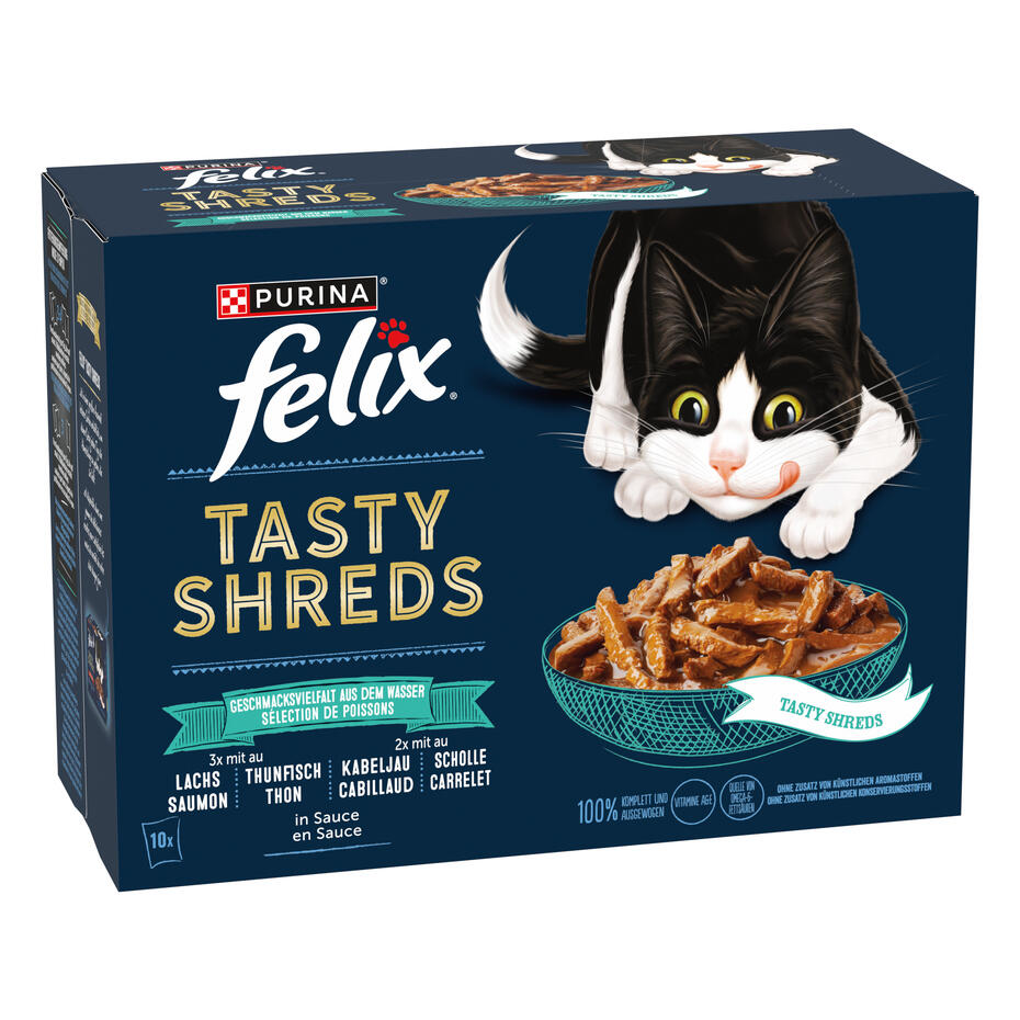 FELIX® TASTY SHREDS SELECTION DE POISSONS 10X80 G