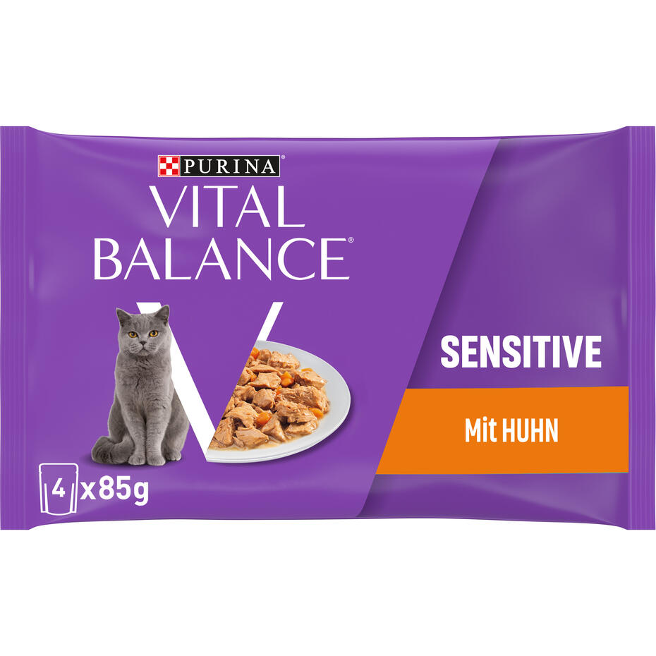 07613035264267 PURINA VITAL BALANCE ADULT Sensitive Effilés en Sauce au Poulet et aux Carottes