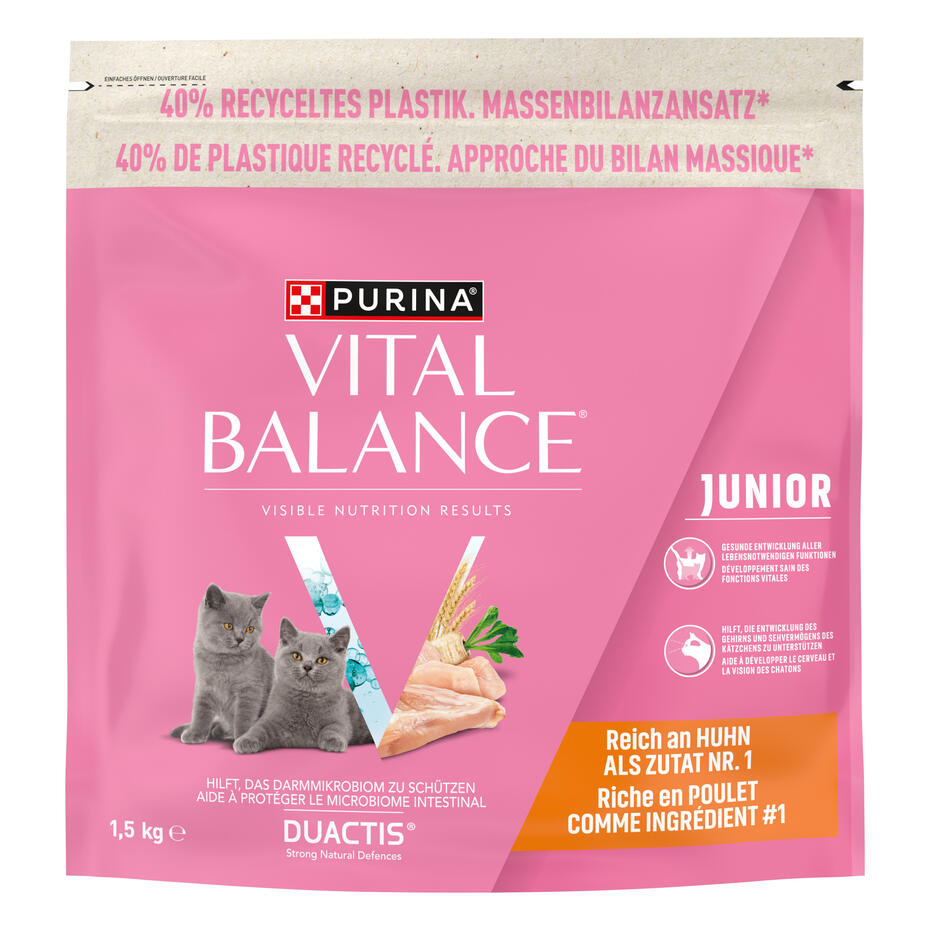 PURINA VITAL BALANCE JUNIOR 1-12 Monate, reich an Huhn, Katzentrockenfutter, Beutel 1.5kg