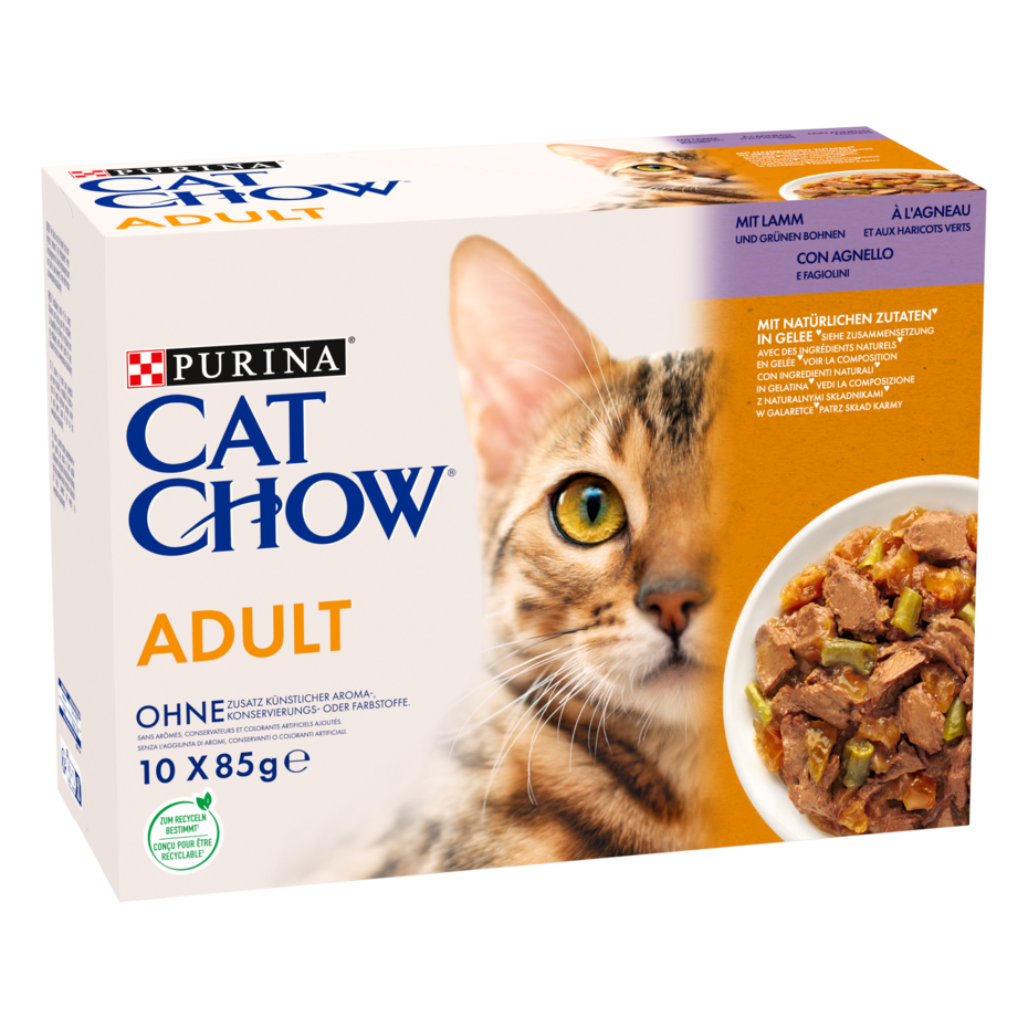 CAT CHOW® Feuchfutter Adult Lamm und Bohnen 10x85 gr