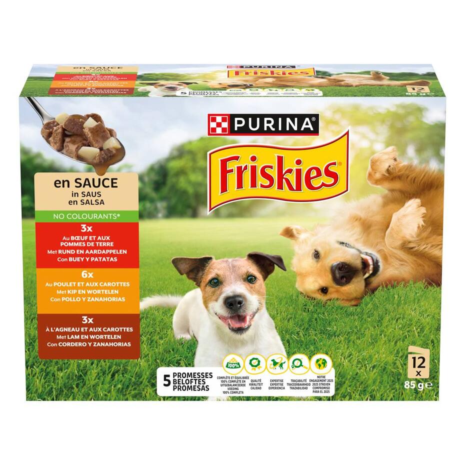 Friskies® Dog Adult in Sauce, Rind, Huhn, Lamm, Gemüse 12x85g