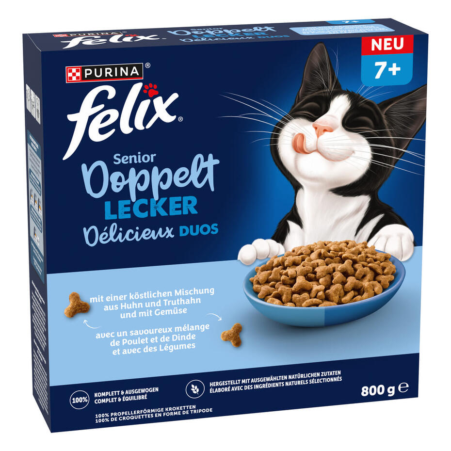 FELIX® Doppelt Lecker, Senior Mischung aus Huhn und Truthahn und mit Gemüse