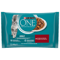 PURINA ONE® ADULT zarte Stückchen in Sauce mit Rind und Karotten