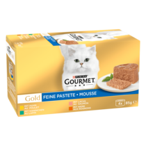 GOURMET™ Gold Mousse au lapin, au poulet, au saumon, aux rognons 4x85g