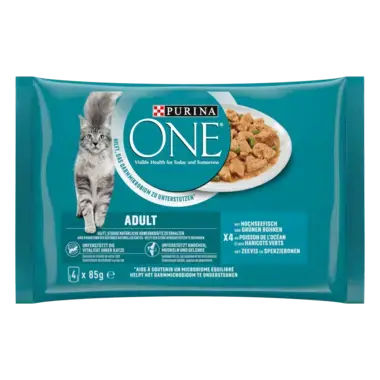 PURINA ONE® Adult Katze Zarte Stückchen in Soße mit Hochseefish und grünen Bohnen