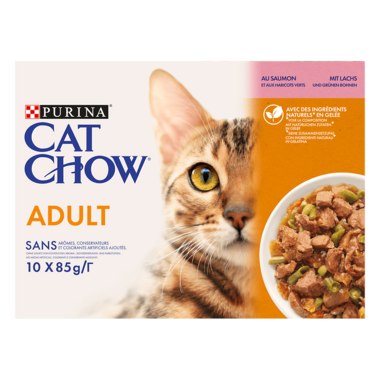 Cat Chow humide Adult Saumon et Haricots 10x85 gr