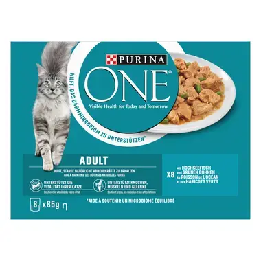 PURINA ONE® ADULT Effilés en sauce au Poisson de l'Océan et aux Haricots verts