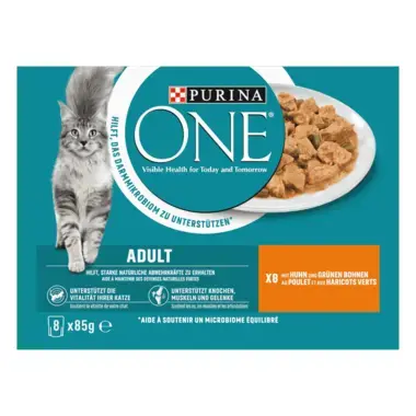 PURINA ONE® ADULT Effilés en Sauce au Poulet et aux Haricots Verts
