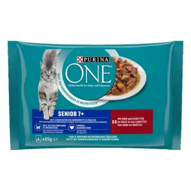 PURINA ONE® SENIOR 7+ zarte Stückchen in Sauce mit Rind und Karotten