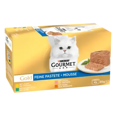 GOURMET™ Gold Mousse au lapin, au poulet, au saumon, aux rognons 4x85g