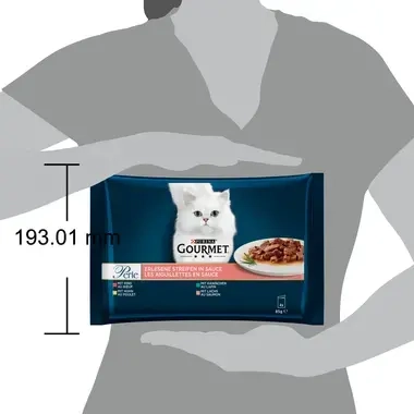 GOURMET™ PERLE Les Aiguillettes en Sauce Bœuf, poulet, saumon, lapin 4x85 g