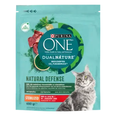 PURINA ONE® DualNature® - NATURAL DEFENSE - Croquettes Spécial Chat Stérilisé Bœuf et Spiruline