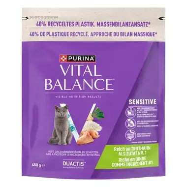 PURINA VITAL BALANCE SENSITIVE, Riche en Dinde, Croquettes pour chats 450g