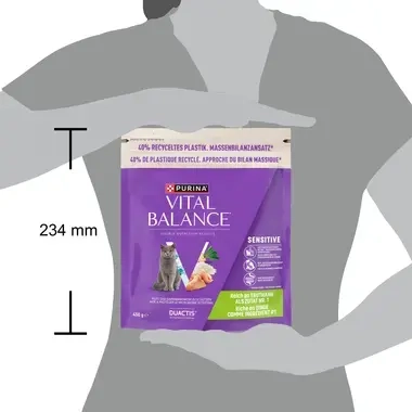 PURINA VITAL BALANCE SENSITIVE, Riche en Dinde, Croquettes pour chats 450g