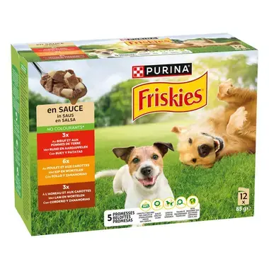 Friskies® Dog Adult in Sauce, Rind, Huhn, Lamm, Gemüse 12x85g