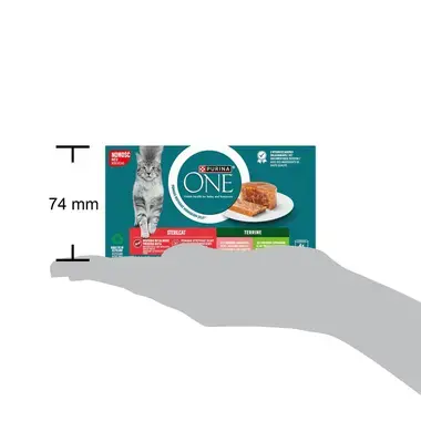 PURINA ONE STERILCAT TERRINE MIT LACHS UND KAROTTEN, MIT TRUTHAHN UND SPINAT, Katzennassfutter, Dose 4x85g