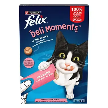 FELIX Deli Moments Köstliche Schleckerli für Katzen mit Lachs in 4x10 g Sachet