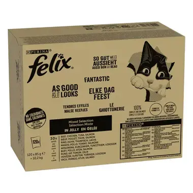 FELIX® Aussi Bon que Beau® au Bœuf en Gelée, au Poulet en Gelée, au Thon en Gelée, au Saumon en Gelée