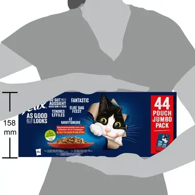 FELIX Aussi Bon Que Beau en Gelée au Bœuf, Poulet, Canard, Agneau, Aliment humide pour Chats, Sachet 44x85g