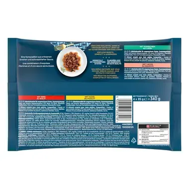 PURINA Gourmet Perle Erlesene Streifen in Sauce, mit Beef, Kanninchen, Huhn, Lachs