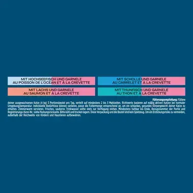 PURINA Gourmet Perle Genuss des Meeres, mit Hochseefisch und Garnelen, Lachs und Garnelen, Scholle und Garnelen, Thunfisch un