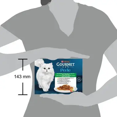 PURINA Gourmet Perle Erlesene Streifen in Sauce, mit Kaninchen und Gemüse, Huhn und Gemüse, Lamm und Gemüse, Kalb und Gemüse
