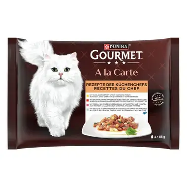PURINA Gourmet A La Carte Raffinessen des Küchenchefs, Huhn, Forelle, Rind, Seelachs