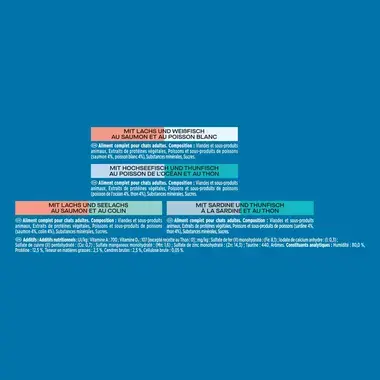 GOURMET PERLE Les Filettines en Sauce Duo au Saumon et au Poisson Blanc, Saumon et au Colin, à la Sardine et au Thon, au Pois