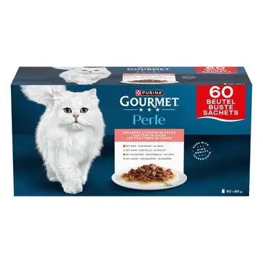 GOURMET Perle Erlesene Streifen in Sauce mit Kaninchen, Rind, Huhn, Lachs