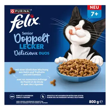 FELIX® Délicieux Duos, Senior Poulet, Dinde et avec des Légumes