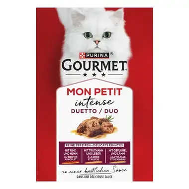 GOURMET™ MON PETIT Intense DUO mit Rind & Huhn, Truthahn & Leber, Gefügel & Lamm