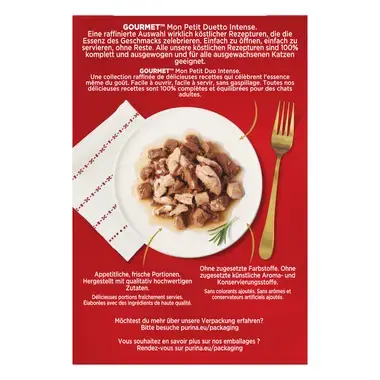 GOURMET™ MON PETIT Intense DUO mit Rind & Huhn, Truthahn & Leber, Gefügel & Lamm