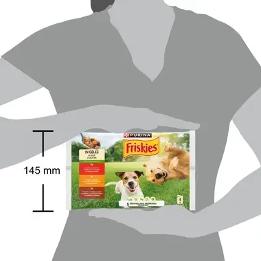 PURINA FRISKIES Adulte en Gelée au Poulet, Petits Pois, Bœuf, Carottes, Agneau et Haricots Verts
