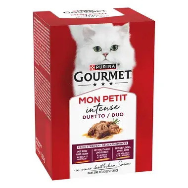GOURMET™ MON PETIT Intense DUO mit Rind & Huhn, Truthahn & Leber, Gefügel & Lamm